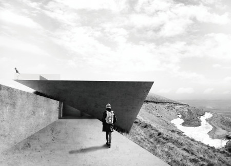 Cantilevered Concrete Form with Panoramic Glass Views in Mountainous Terrain