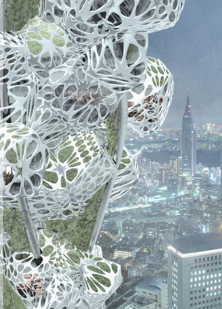 A Multi-Use High-Rise with Charred Timber Shingles and Vertical Gardens