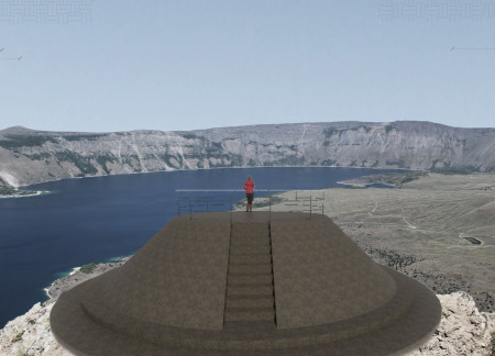 Volcanic Landscape Viewing Platform Crafted from Local Stone and Reinforced Concrete