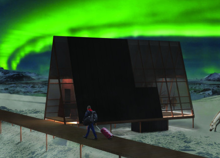 Charred Wood Facade Enhancing a-Frame Design for Northern Lights Observation