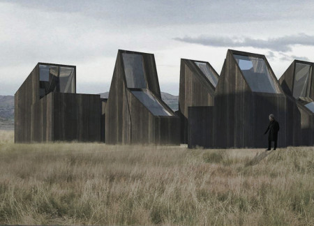 Birch-Clad Guest Houses with Panoramic Windows in the Icelandic Terrain