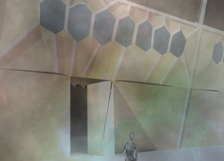 Reflective Facade of Moveable Plastic Panels in a Community Center Emphasizing Thermal Efficiency