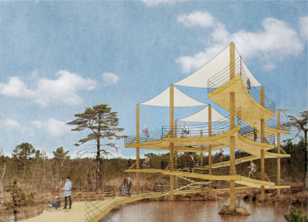 Charred Wooden Shingles and Steel Cables Create Seamless Landscapes for Elevated Nature Interaction