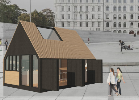 Living Walls and Recycled Wood Define a Portable Community Space