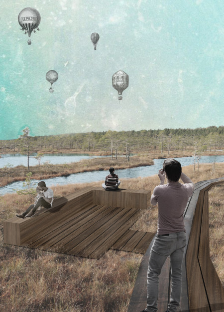 Charred Wooden Shingles and Glazed Views Within a Serpentine Pathway Through a Latvian Bog