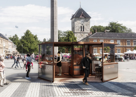 Transparent Facade and Interactive Roasting Experience in a Modular Coffee Kiosk Constructed with Sustainable Materials
