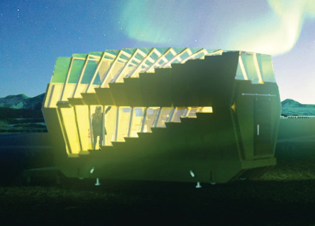 Hexagonal Basalt-Inspired Design Showcasing Plywood and Glazed Facades for Community Living