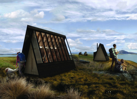 Skyward-Facing Cabins with Turf Insulation and Charred Shingles for Sustainable Retreats