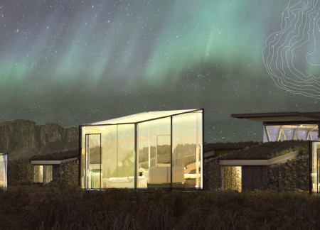 Sod Roofs and Glass Facades Enhance Auroral Experiences in Icelandic Lodging
