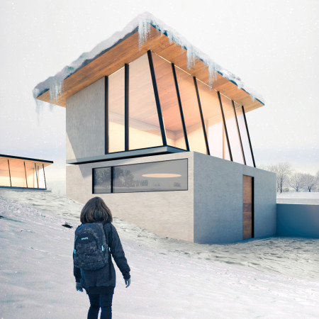 Cantilevered Geothermal Retreat with Charred Wooden Shingles and Expansive Glass Facades