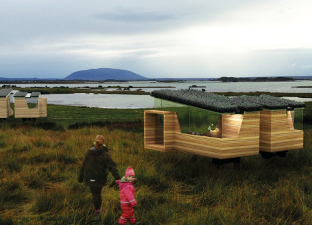 Turf Roofed Accommodations with Basalt Integration in a Remote Icelandic Landscape