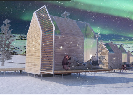 Elevated Cabins Featuring Cross-Laminated Timber and Charred Shingles for Communal Retreats