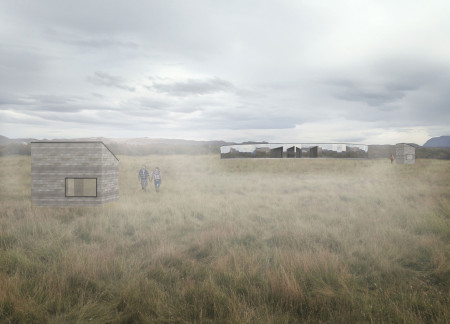 Cylindrical Lodging Modules Crafted from Mirrored Glass and Reinforced Steel for Sustainable Geothermal Retreat