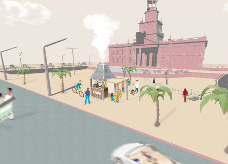 Charred Wooden Shingles Enveloping a Responsive Caf&eacute; Structure in Urban Spaces