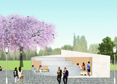 Charred Wooden Shingles Crafting Sensory Experiences in a Modular Coffee House