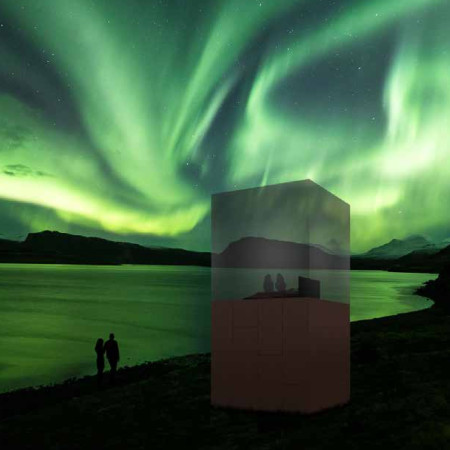 Corten Steel Cubes Embracing Transparency and Natural Light in Icelandic Landscape