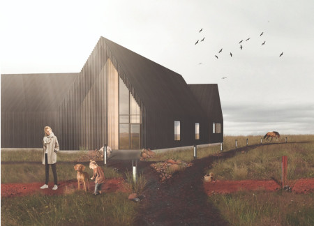 Charred Wooden Shingles Emphasizing Sustainability in Iceland's Community Retreat