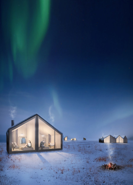 Charred Timber Cladding and Basalt Columns in a Sustainable Community Retreat