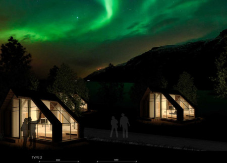 Reflective Surfaces and Shefra Cladding in Timber Guest Cottages Embracing Local Mythology