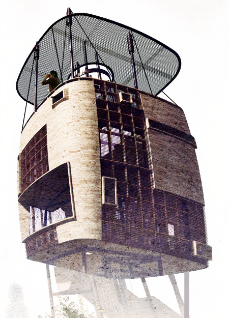 A Wildlife Observation Tower with Tiered Viewing Platforms