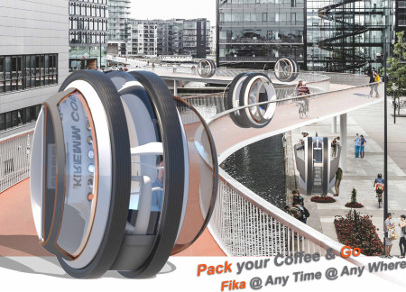 Mobile Coffee Counter with Monowheel System and Ice Cream Integration