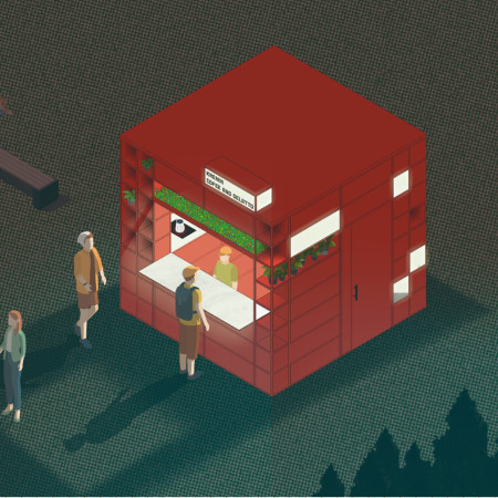 Modular Kiosk with Sliding Doors for Community Engagement