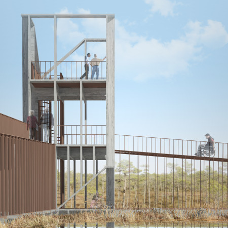 The elevated boardwalk providing an accessible timber observation structure