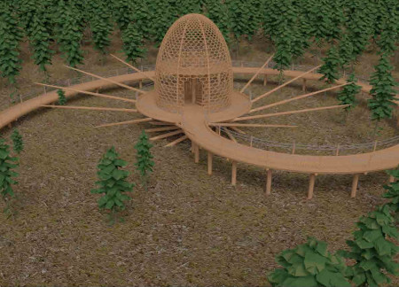 Timber Hexagons and Spiraled Access in Natural Surroundings