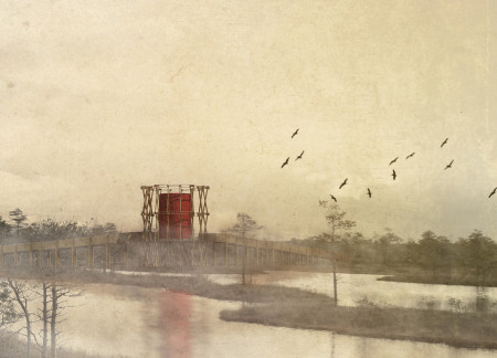 Fabric-Enclosed Introspection Tower with Radial Wood Structure