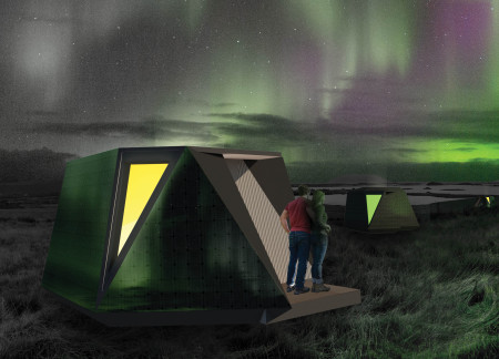 Equilateral Triangles and Solar Panels Shaping Modular Lodging in Nature