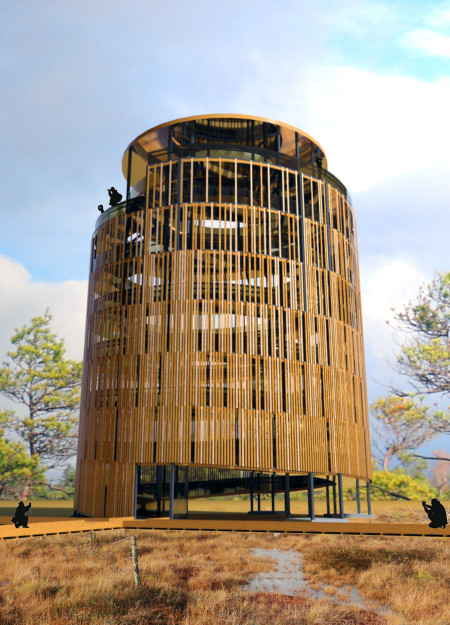 Circular Ramp Featuring Wooden Strips for Inclusive Observation