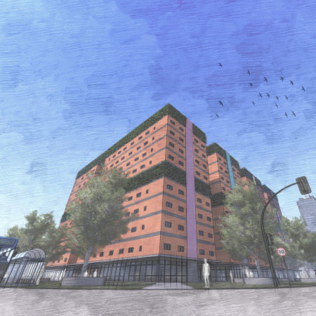 Modular Housing with Brick Fa&ccedil;ade and Green Roofs Supporting Urban Community Living