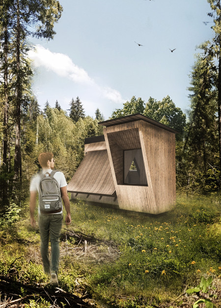 Charred Wooden Shingles and Cross-Laminated Timber Embrace Serenity in a Forest Retreat