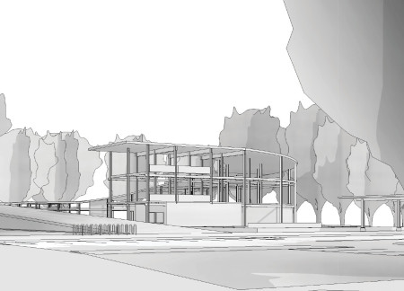 Timber Pavilion Emphasizing Central Courtyard and Artificial Bog Elements