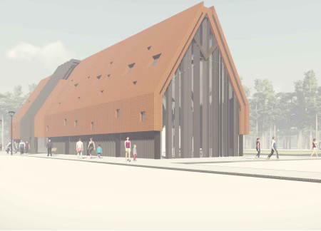 Wooden Columns and Natural Brown Facade in a Recreational Community Space