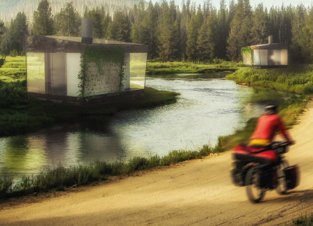 Illuminated Rest Cabin with Semi-Transparent Facade and Modular Structure for Cyclists