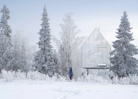 Translucent Polycarbonate Walls Elevating Meditation in a Forest Cabin