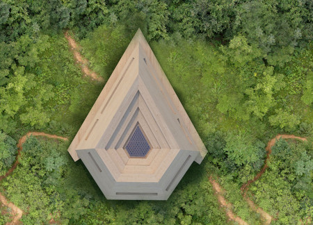 Herbal Plant Green Wall with Local Wood Reflection Cabin