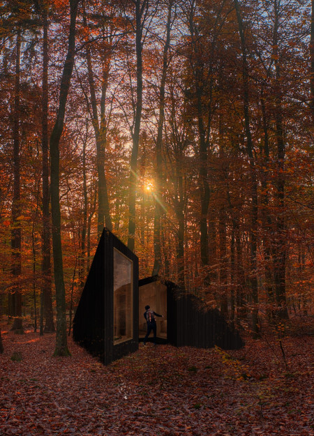 Elevated Meditation Space with Pitched Roof and Rainwater Collection