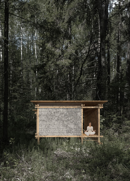 Timber Retreat Embracing Nature with Thatched Brick Elements