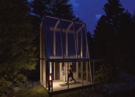 Recycled Plastic Cladding and Reclaimed Timber Embrace Nature in a Small Meditation Cabin