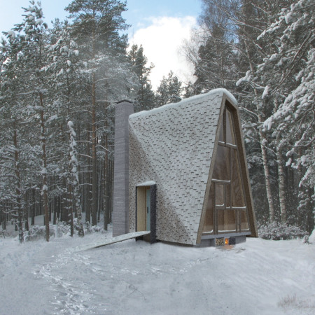 Cork-Overlaid Retreat with Heavy Timber Structure in the Latvian Forest
