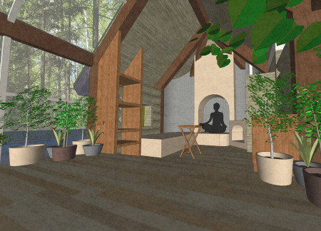 Cob Platforms and Thatch Roof Blend for Mindful Retreat in Forested Setting