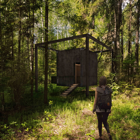 Dynamic Meditation Space with Steel Cables and Natural Light