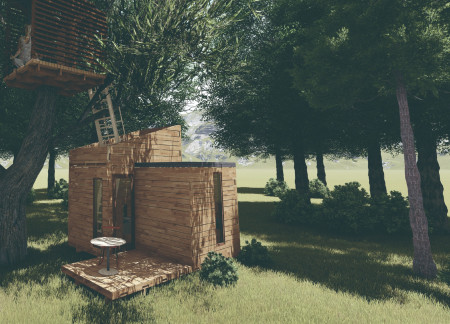 Wood Pallet Cabins for Silent Meditation by the Lake