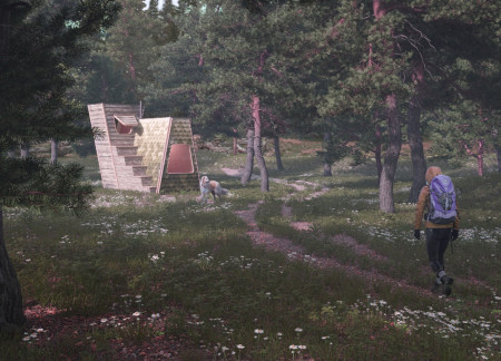 Green Fishscale Shingles Form a Tranquil Retreat for Reflection