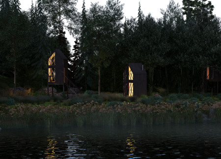 Elevated Cabins with Recycled Paper Insulation for Mindful Living