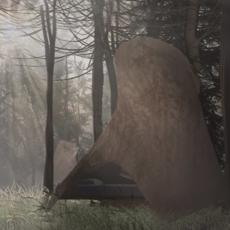 Hyperboloid Structure Embracing Recycled Wood for Meditative Reflection