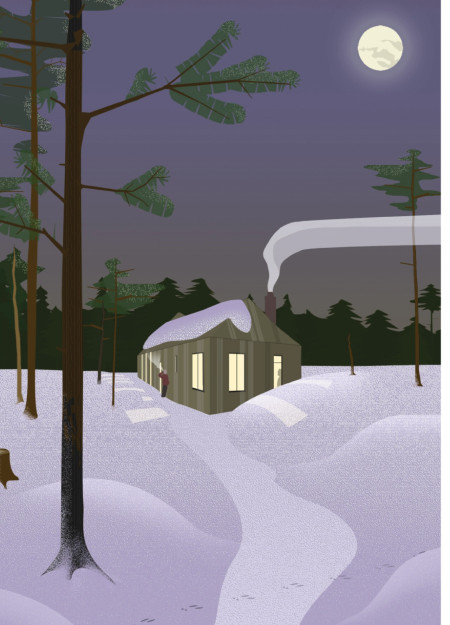 Light-Infused Caf&eacute; with Sloped Roof and Wooden Beams in Natural Landscape