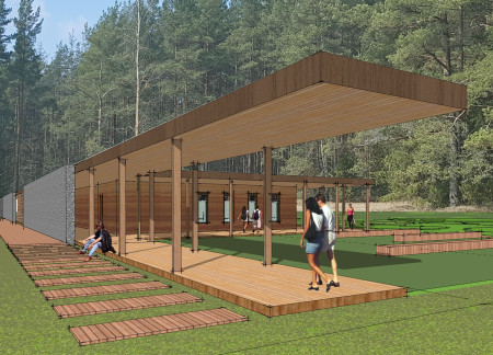 Rammed Earth Walls and Gabion Baskets Create a Unique Community Hub in the Bog